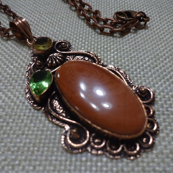 Rustic JASPER, PERIDOT & CITRINE Handmade COPPER Pendant/Chain #924B - Picture 1 of 3
